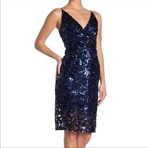 Eliza J Navy Vneck Sparkle Cocktail Dreas